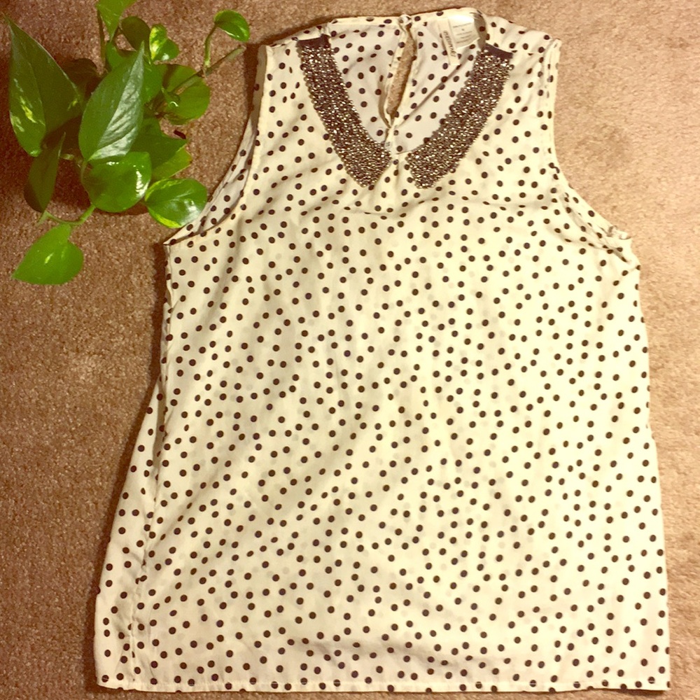 Women’s beige with black polka dot top